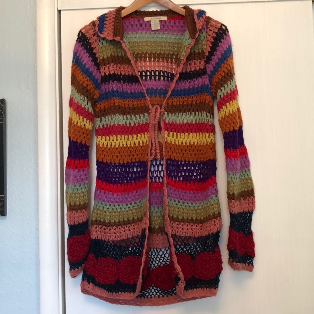 Free People Multi-Colored Crochet Cardigan